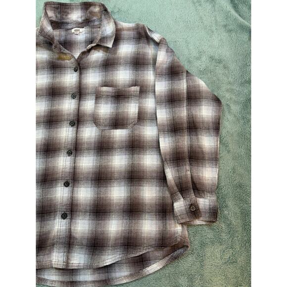 Garage Plaid Flannel Button Up Shirt Brown Cream Size M - Picture 7 of 11